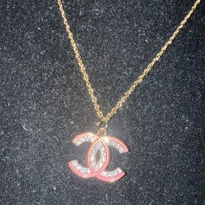 Brand new upcycled Chanel  Gold and Pink Pendant Necklace